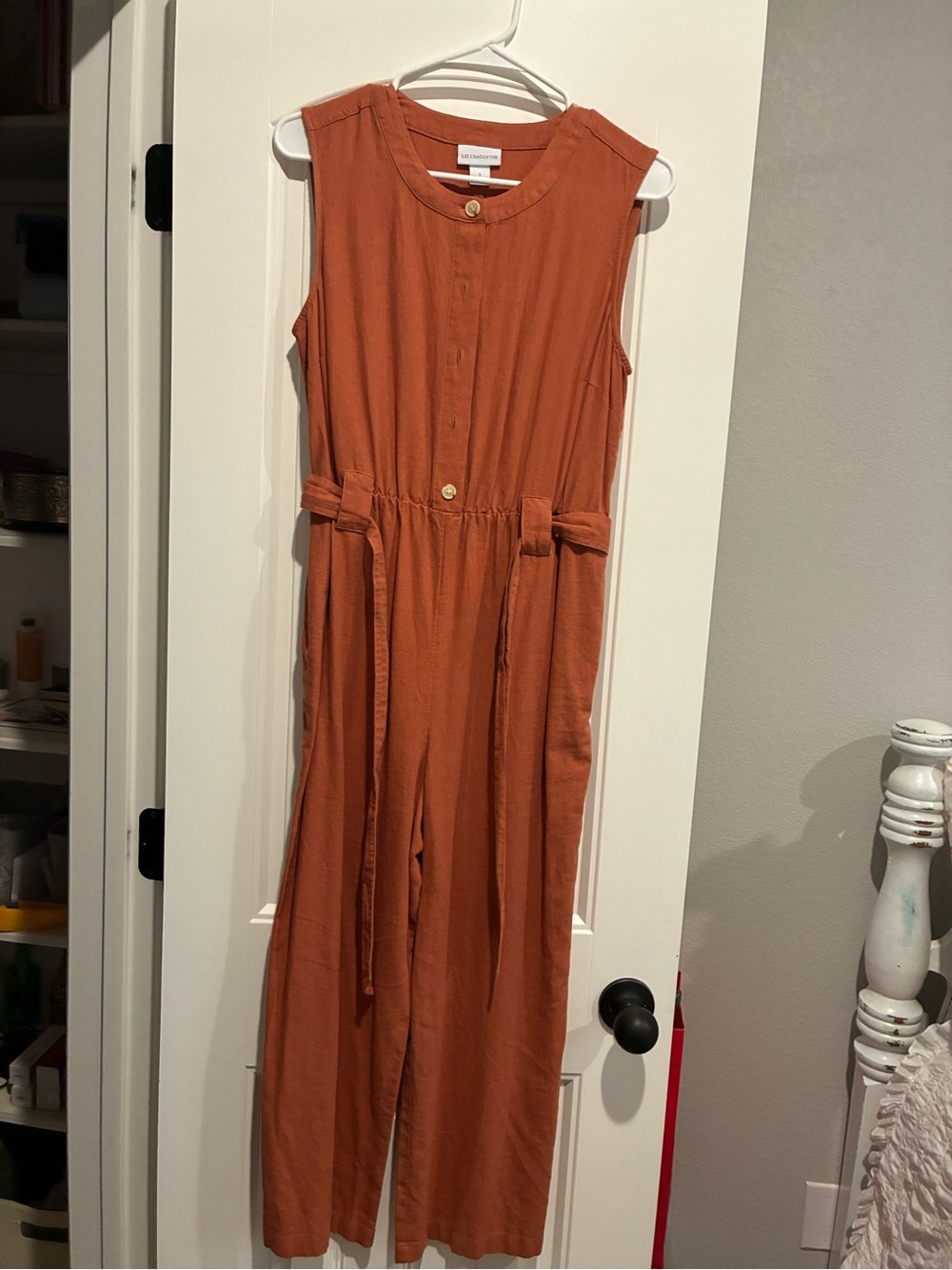 Liz Claiborne Sleeveless Rust-Orange Utility Jumpsuit